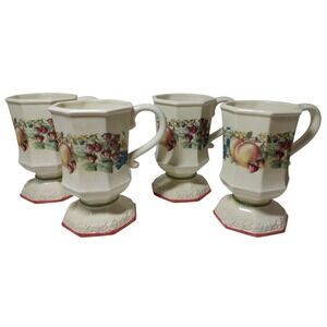 Avon Footed Coffee Mugs Sweet Country Harvest Fruit‎ Vintage Five in Set Of Four